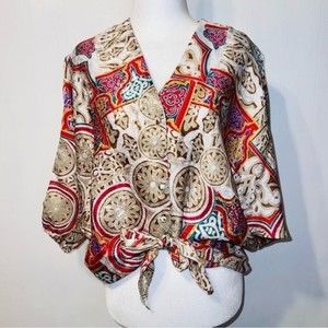 Vintage Bohemian Blouse with Tie Front